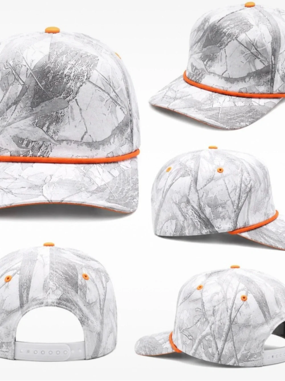 Gray Marble Print Rope-Trim Baseball Cap with Orange Accents